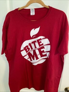Red Graphic Tee - "Bite Me" Apple Design
